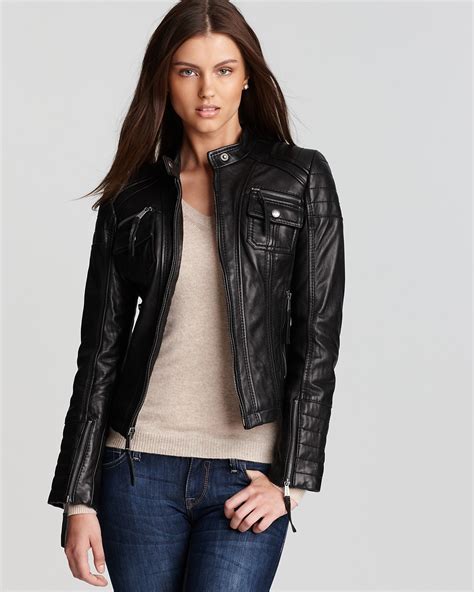 michael michael kors jacket zip front leather|Michael Kors leather jacket women's.